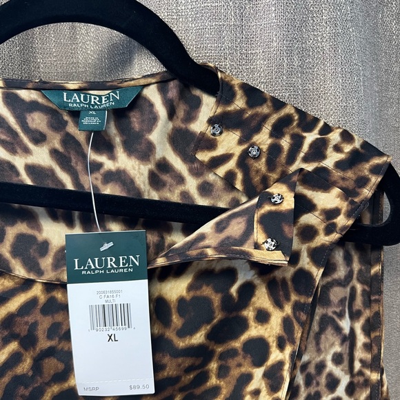 Lauren Ralph Lauren–animal print, tank, shell, sleeveless, split back-Size XL - Picture 7 of 7
